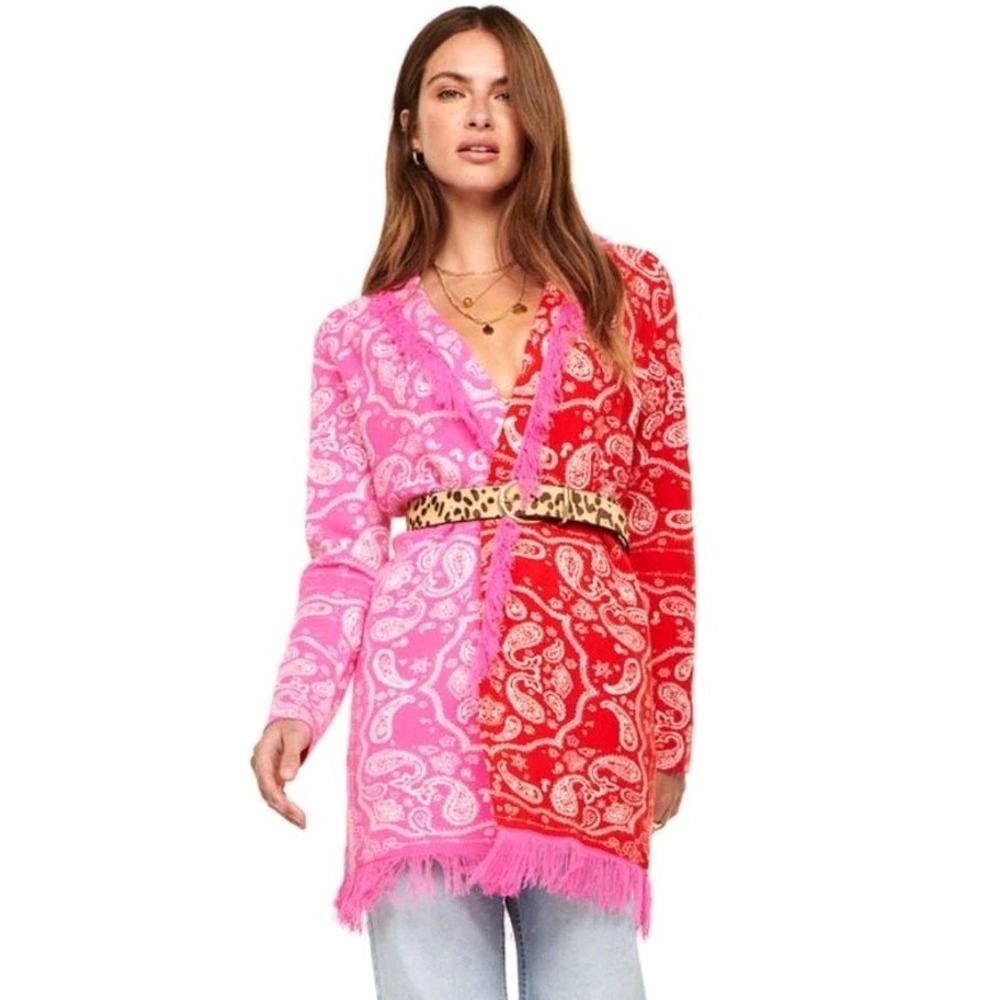 Never Fully Dressed Bandana Duster Cardigan Sweater Women's XXL Red Pink
